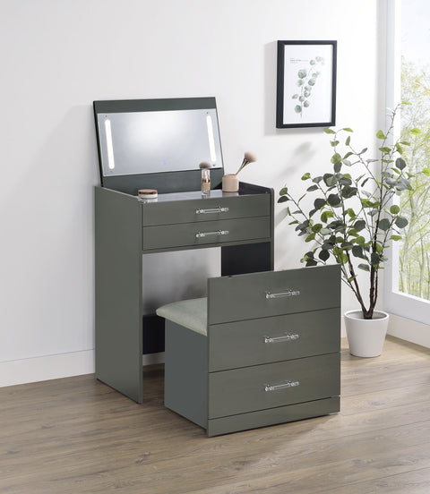 Maderia 3-drawer Makeup Vanity & Stool Set Grey High GlossGrey High Gloss
