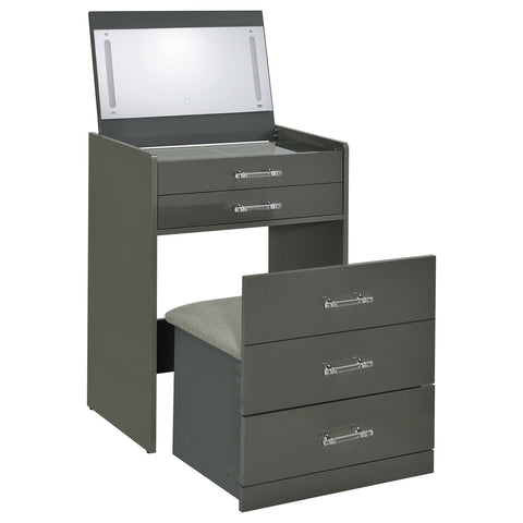 Maderia 3-drawer Makeup Vanity & Stool Set Grey High GlossGrey High Gloss