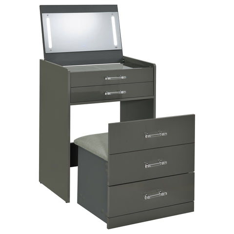 Maderia 3-drawer Makeup Vanity & Stool Set Grey High GlossGrey High Gloss