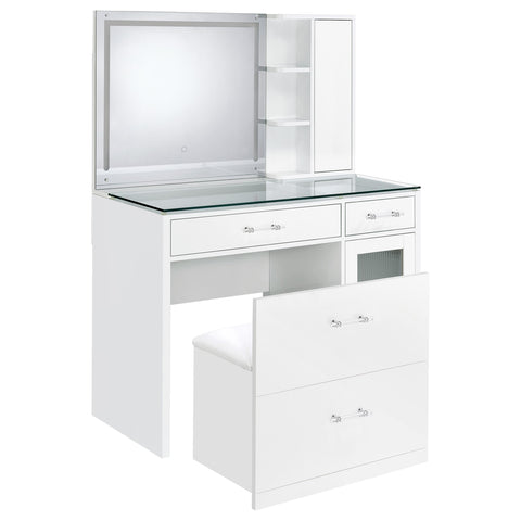 Stabler 2-drawer Vanity Set with LED Mirror White High Gloss