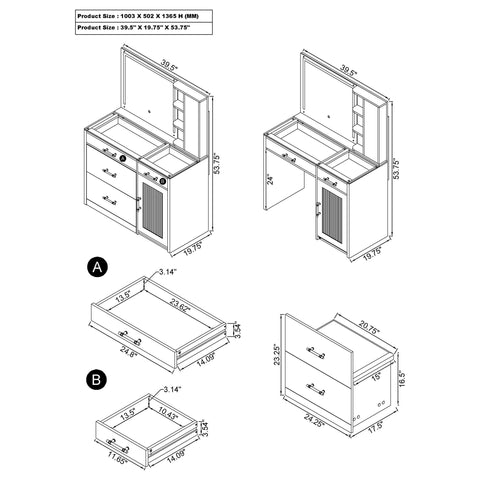 Stabler 2-drawer Vanity Set with LED Mirror White High Gloss
