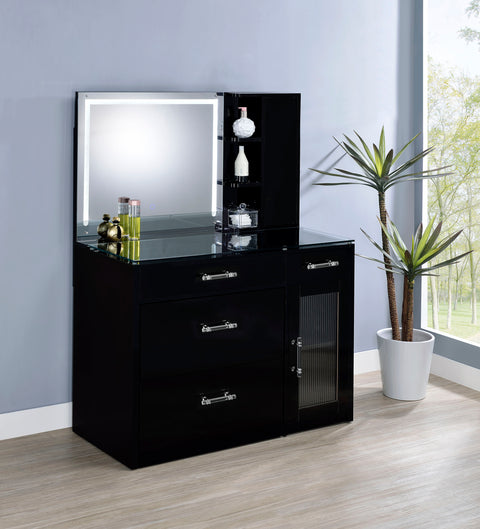 Stabler 2-drawer Vanity Set with LED Mirror Black High Gloss