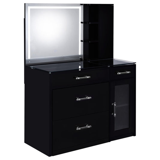 Stabler 2-drawer Vanity Set with LED Mirror Black High Gloss