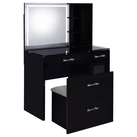 Stabler 2-drawer Vanity Set with LED Mirror Black High Gloss