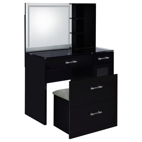 Stabler 2-drawer Vanity Set with LED Mirror Black High Gloss