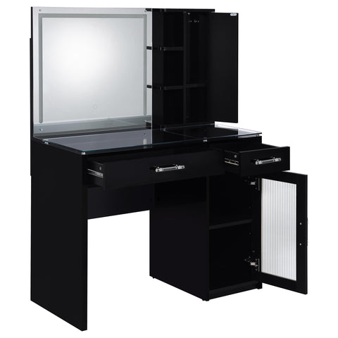 Stabler 2-drawer Vanity Set with LED Mirror Black High Gloss