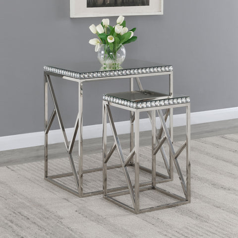 Jennifer 2-piece Mirrored Stainless Steel Nesting Tables SilverPolished Stainless Steel
