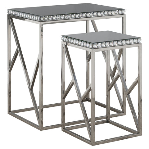 Jennifer 2-piece Mirrored Stainless Steel Nesting Tables SilverPolished Stainless Steel