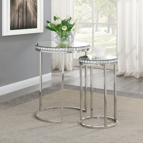 Townsend 2-piece Round Mirror Top Nesting Tables SilverPolished Stainless Steel