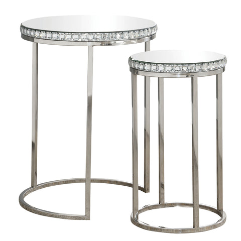 Townsend 2-piece Round Mirror Top Nesting Tables SilverPolished Stainless Steel