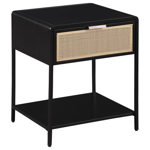 Sanger 1-drawer Radio Weave Cane Metal Bedside Table BlackBlack