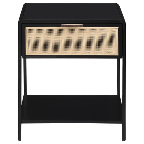 Sanger 1-drawer Radio Weave Cane Metal Bedside Table BlackBlack