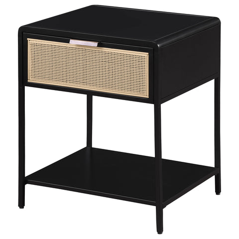 Sanger 1-drawer Radio Weave Cane Metal Bedside Table BlackBlack