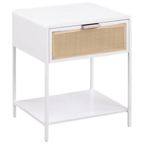 Sanger 1-drawer Radio Weave Cane Metal Bedside Table WhiteWhite