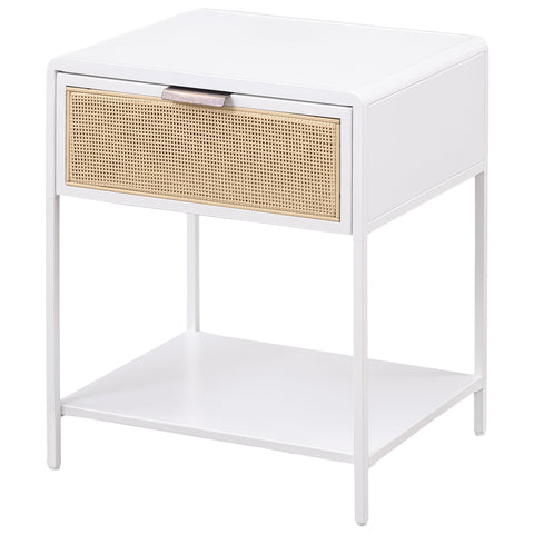 Sanger 1-drawer Radio Weave Cane Metal Bedside Table WhiteWhite