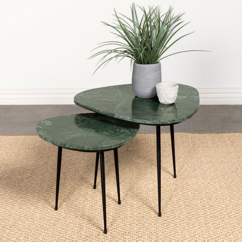 Cheryl 2-piece Triangular Marble Top Nesting Table GreenGreen Marble