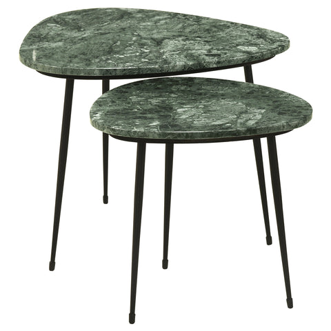 Cheryl 2-piece Triangular Marble Top Nesting Table GreenGreen Marble
