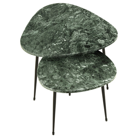 Cheryl 2-piece Triangular Marble Top Nesting Table GreenGreen Marble