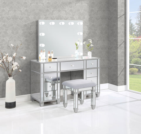 Bexhill 9-drawer Vanity Set with Lighting Metallic SilverMetallic Silver