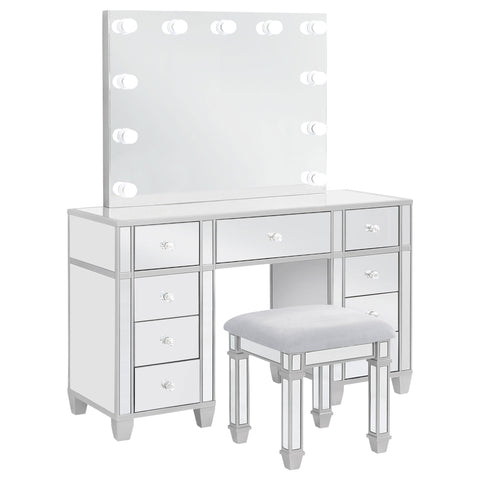 Bexhill 9-drawer Vanity Set with Lighting Metallic SilverMetallic Silver