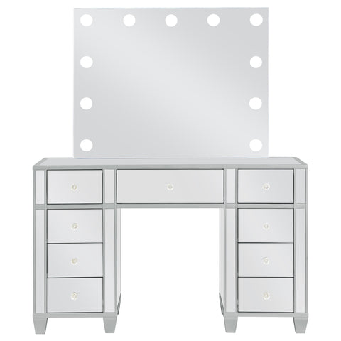 Bexhill 9-drawer Vanity Set with Lighting Metallic SilverMetallic Silver