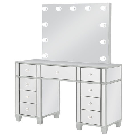 Bexhill 9-drawer Vanity Set with Lighting Metallic SilverMetallic Silver