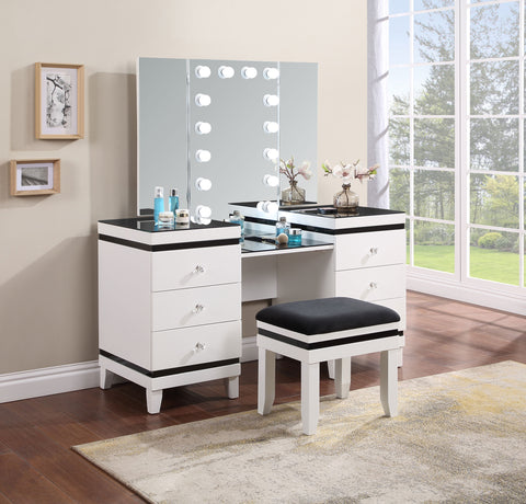 Welsley 6-drawer Vanity Set with Lighting Black and WhiteWhite