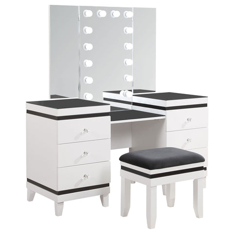 Welsley 6-drawer Vanity Set with Lighting Black and WhiteWhite