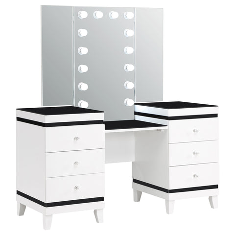 Welsley 6-drawer Vanity Set with Lighting Black and WhiteWhite