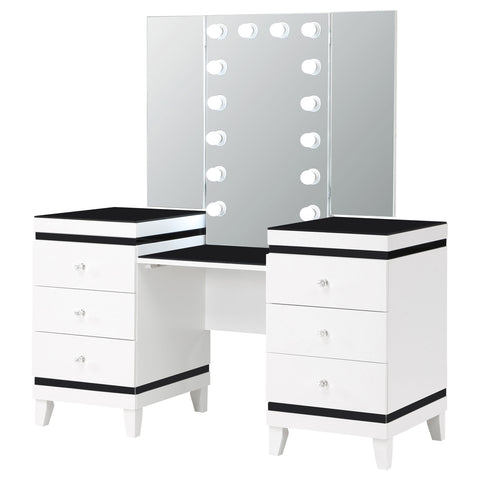 Welsley 6-drawer Vanity Set with Lighting Black and WhiteWhite