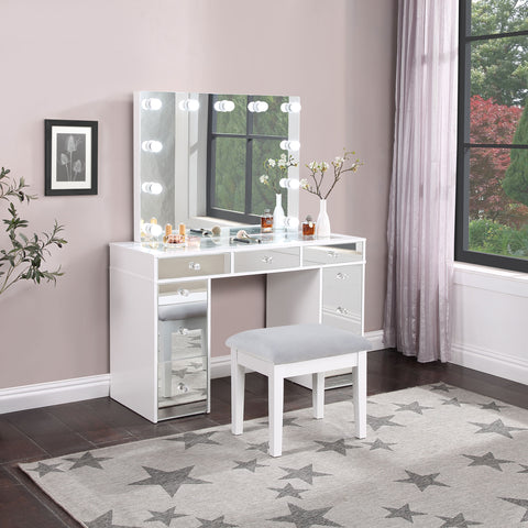 Amsbury Makeup Vanity Table Set with Lighting WhiteWhite