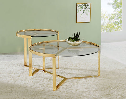 Brenda 2-Piece Round Glass Top Nesting Coffee Table GoldGold