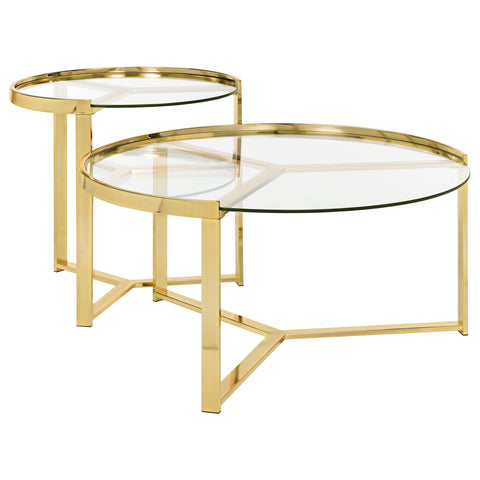 Brenda 2-Piece Round Glass Top Nesting Coffee Table GoldGold