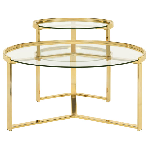 Brenda 2-Piece Round Glass Top Nesting Coffee Table GoldGold