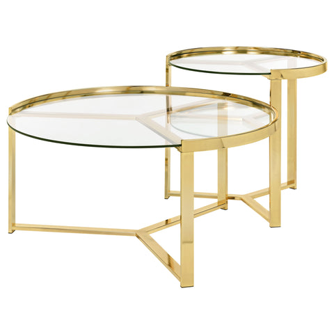 Brenda 2-Piece Round Glass Top Nesting Coffee Table GoldGold