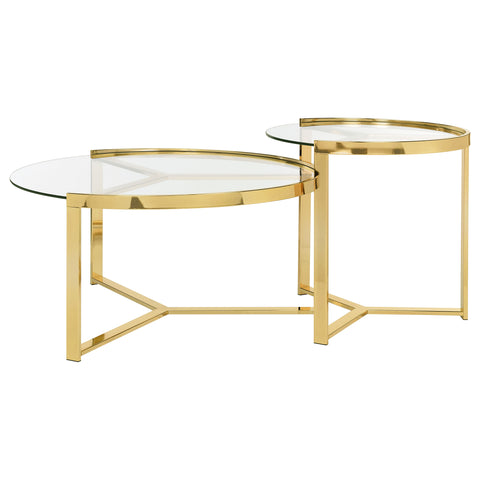 Brenda 2-Piece Round Glass Top Nesting Coffee Table GoldGold