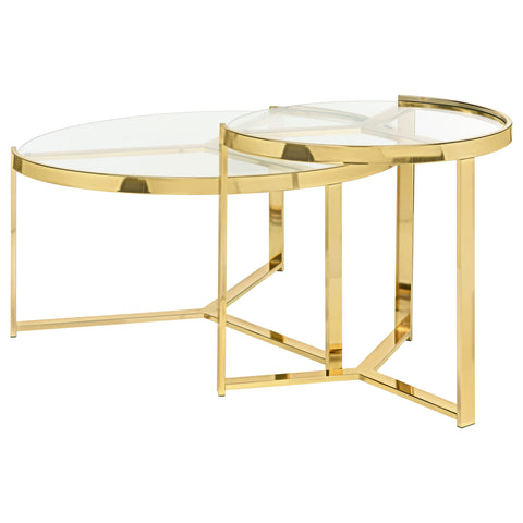 Brenda 2-Piece Round Glass Top Nesting Coffee Table GoldGold