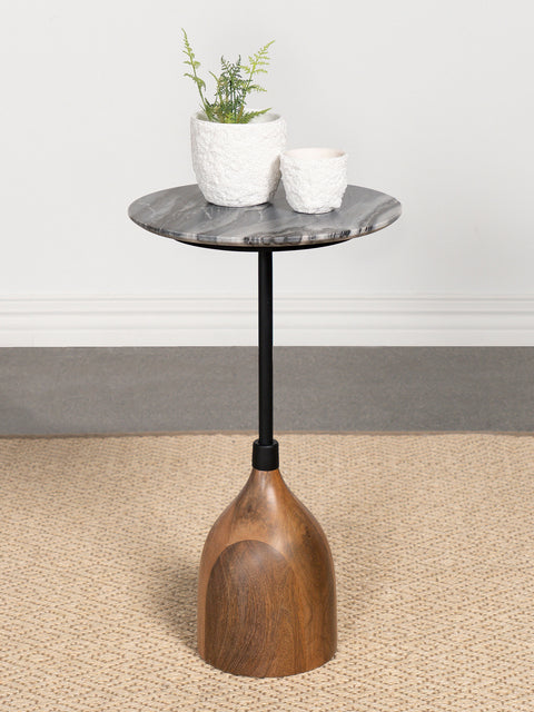 Gerbera Round Marble Top Accent Side Table BlackBlack