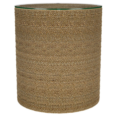 Ortega Round Woven Seagrass Accent Side Table Light Brown