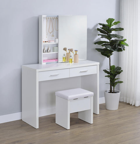 Levy Makeup Vanity Table Set Storage Mirror and Stool White