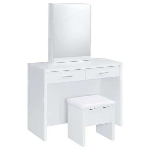 Levy Makeup Vanity Table Set Storage Mirror and Stool White