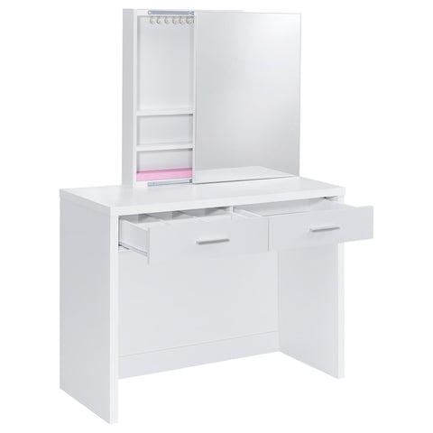 Levy Makeup Vanity Table Set Storage Mirror and Stool White