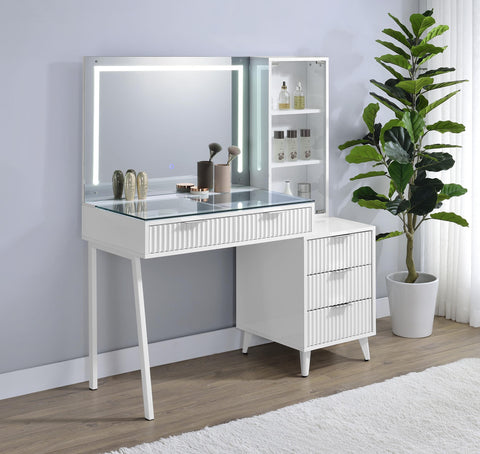 Pace 5-Drawer Makeup Vanity Table With LED Mirror White High Gloss