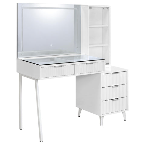 Pace 5-Drawer Makeup Vanity Table With LED Mirror White High Gloss