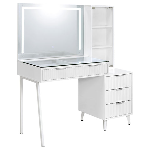 Pace 5-Drawer Makeup Vanity Table With LED Mirror White High Gloss