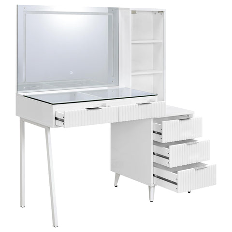 Pace 5-Drawer Makeup Vanity Table With LED Mirror White High Gloss