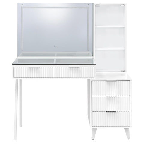 Pace 5-Drawer Makeup Vanity Table With LED Mirror White High Gloss
