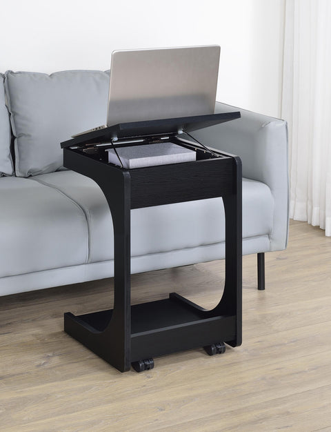 Vardon C-Shaped Lift-Top Sofa Side Table With Casters Black