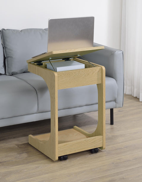 Vardon C-Shaped Lift-Top Sofa Side Table With Casters Light Oak