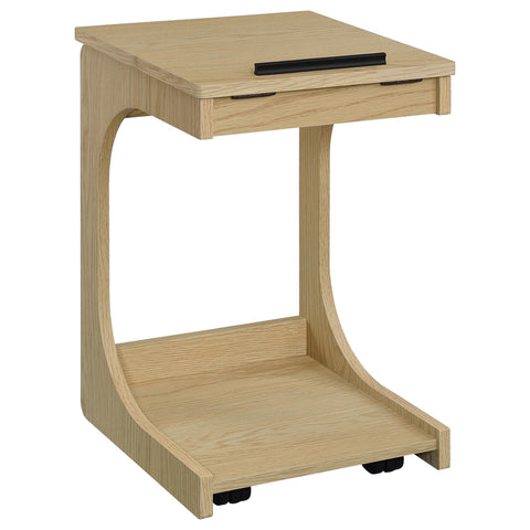 Vardon C-Shaped Lift-Top Sofa Side Table With Casters Light Oak